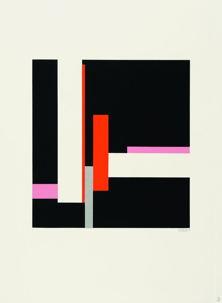 Colourful geometric shapes on a black background.
