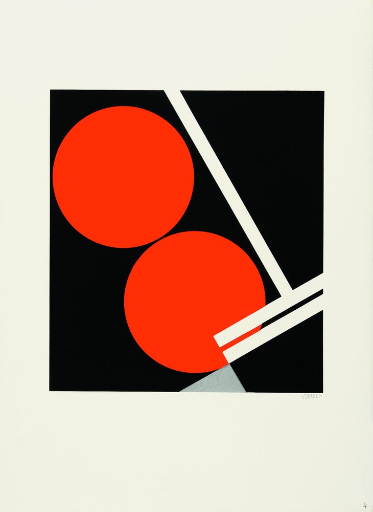 Colourful geometric shapes on a black background.