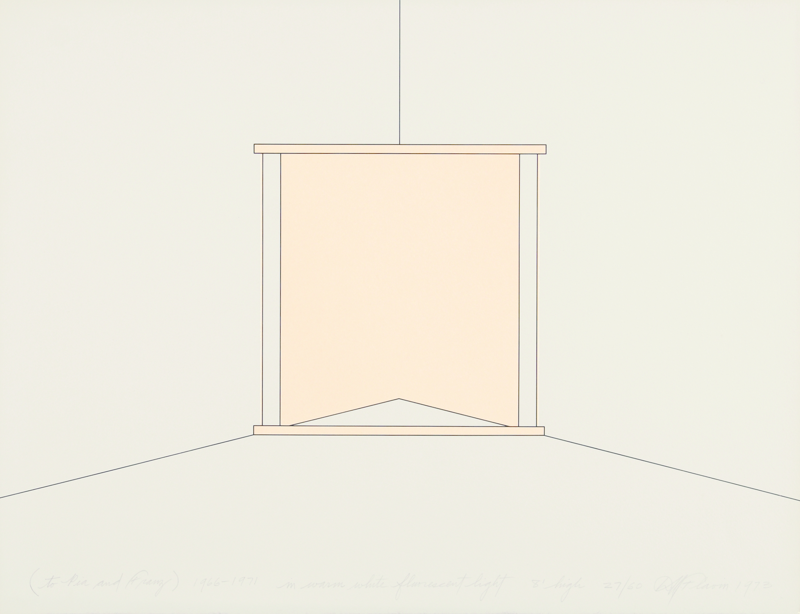 A drawing of an installation of lights in a corner. The light is orange.