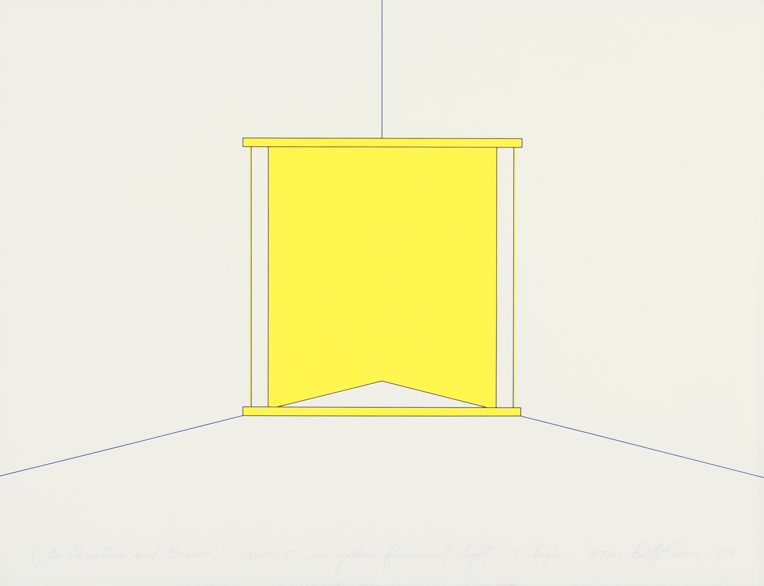 A drawing of an installation of lights in a corner. The light is yellow