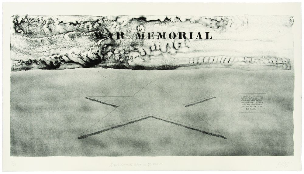 A black and white picture. In the upper part it says ‘War Memorial’. In the lower part you can see a star.
