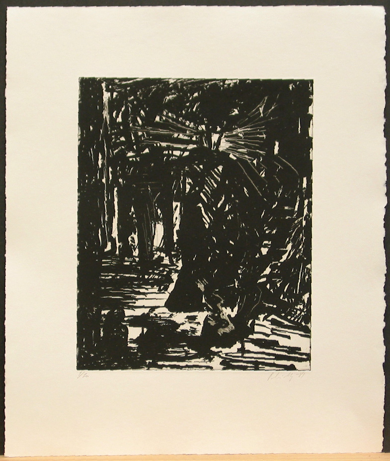 It is a picture with a white background. There is a rectangle in the centre. The rectangle consists of many small black lines. There is a figure in the centre. 