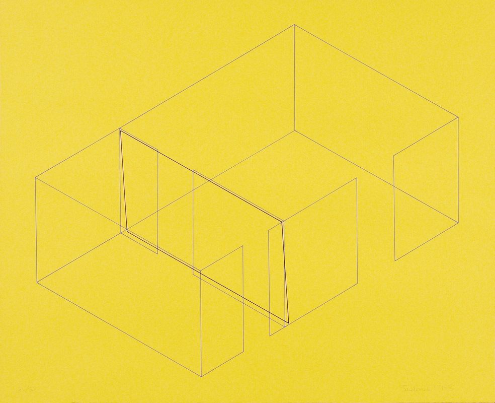A yellow picture with angular lines.