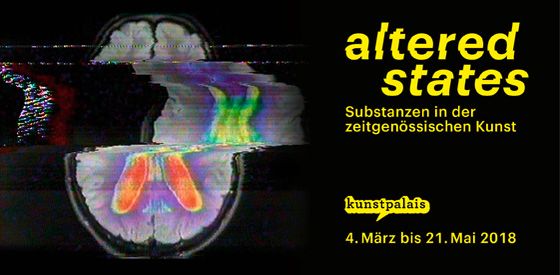 verzerrtes Bild einer Röntgenaufnahme eines Gehirns und Daten der Ausstellung