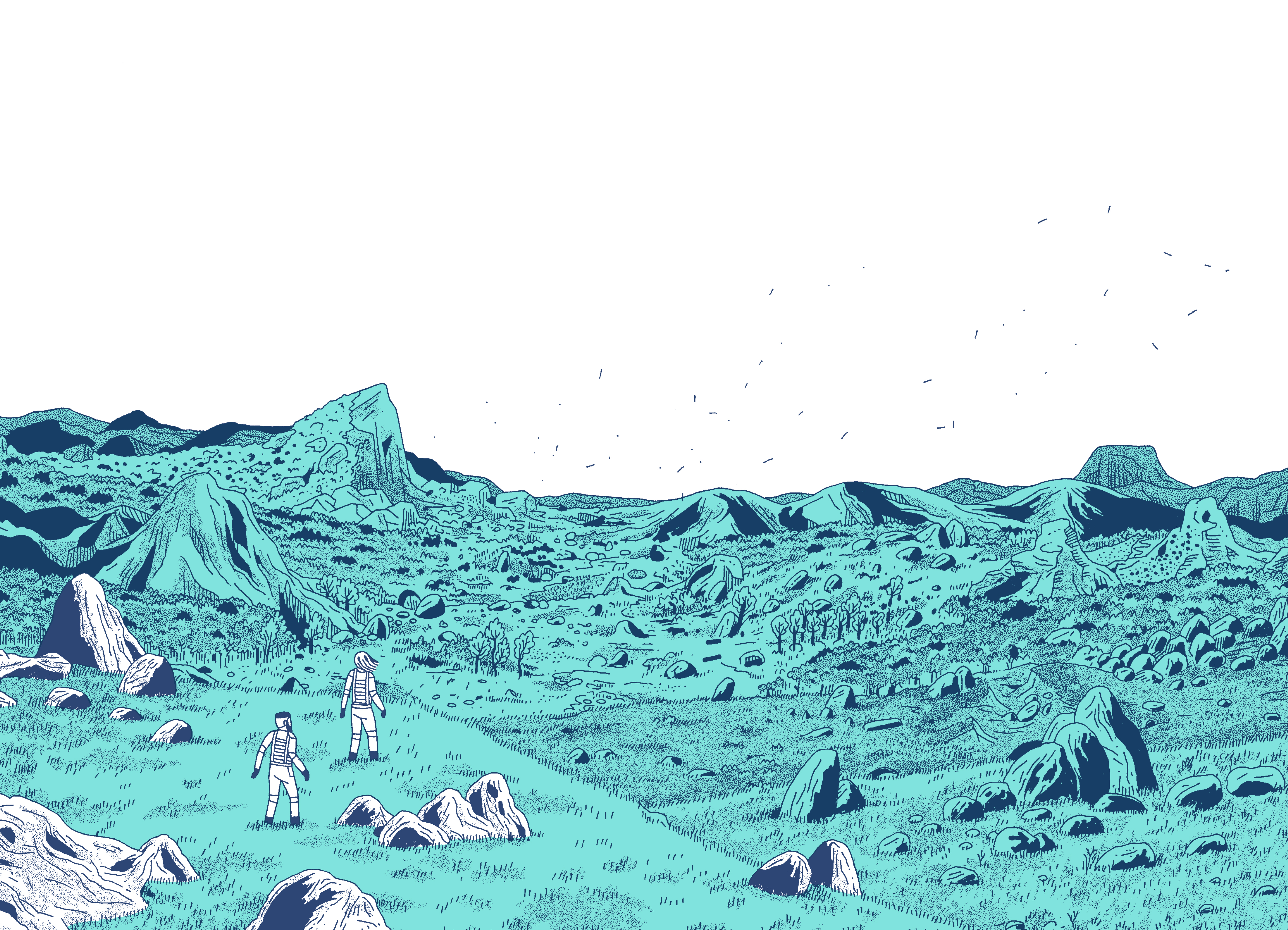 Comic-artige blaue Landschaft
