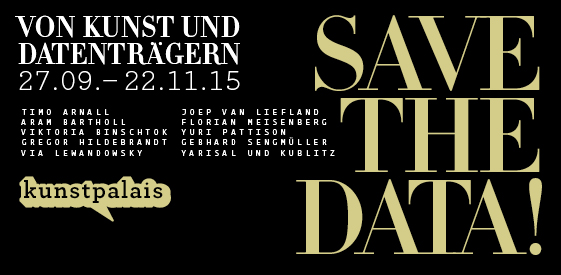 Auf schwarzem Hintergrund die Daten der Ausstellung