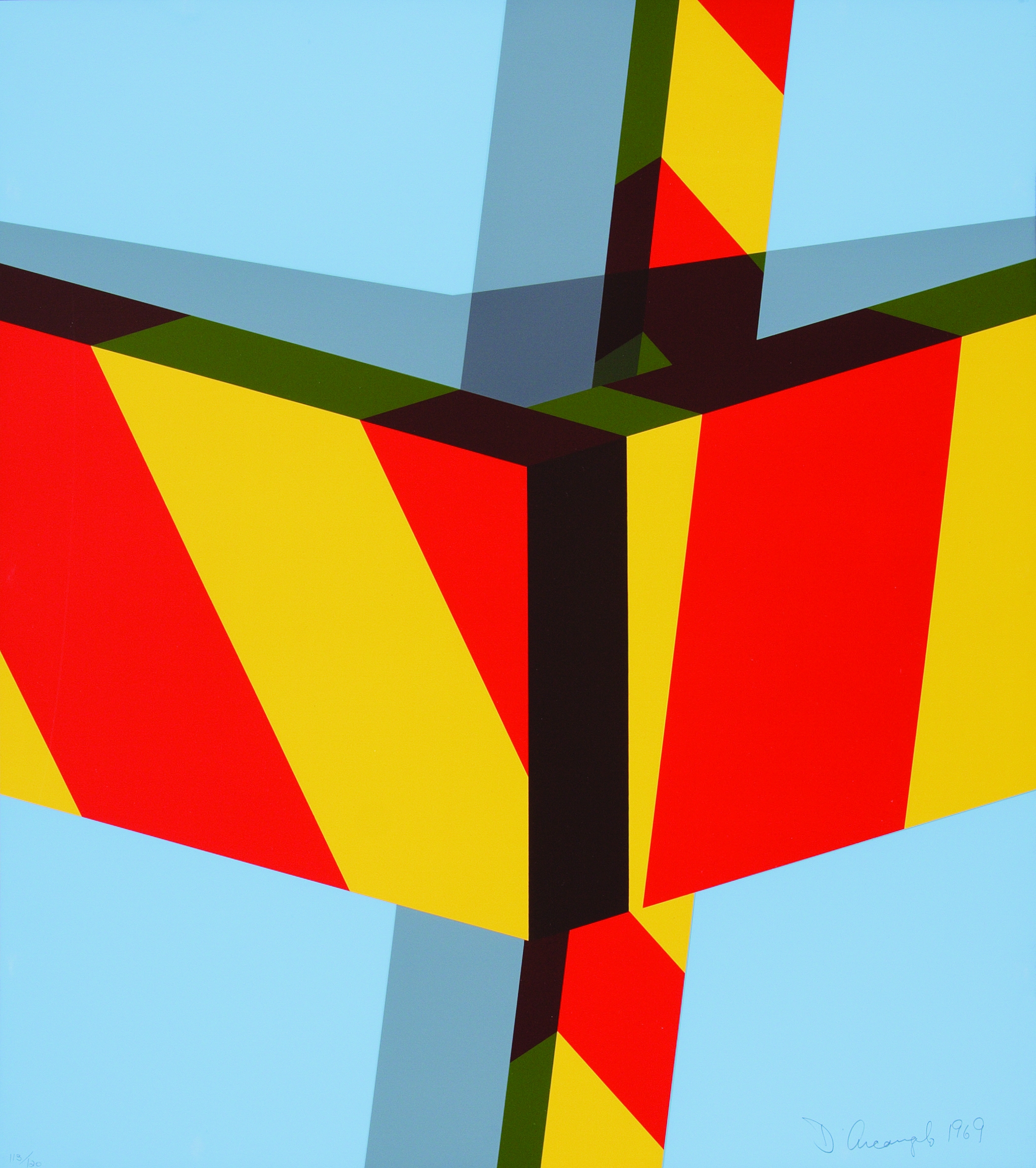red, yellow striped areas on a blue background