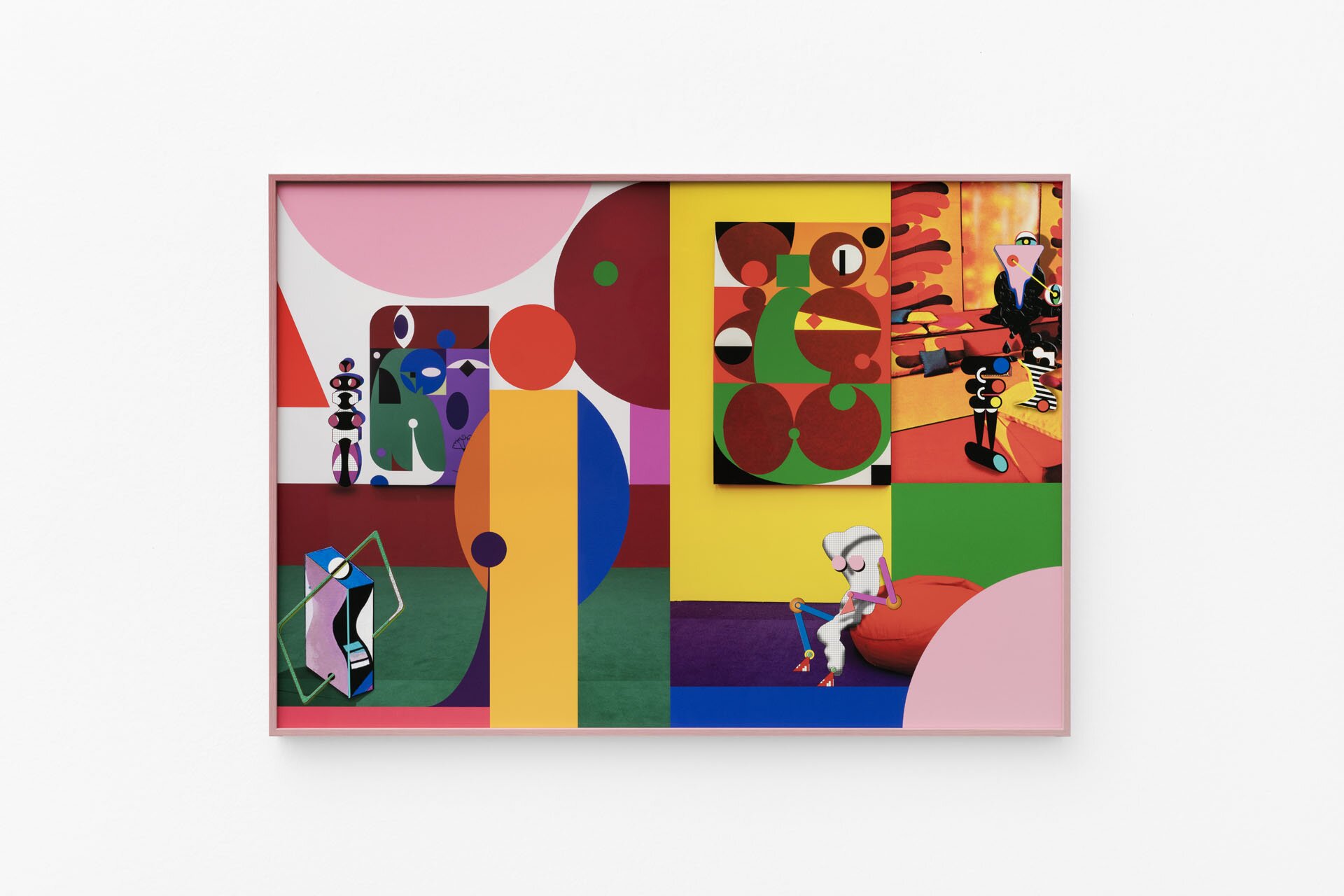 Colorful picture with geometric shapes and mythical creatures